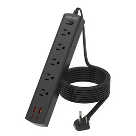 DEPOW 5-Outlet Power Strip Surge Protector with 4 USB Ports (2 USB C), 10 Ft Ultra Thin Extension Cord, Low Profile Flat Plug, 15 Amp Circuit Breaker, 1700 Joules, Wall Mount for Home Office, Black