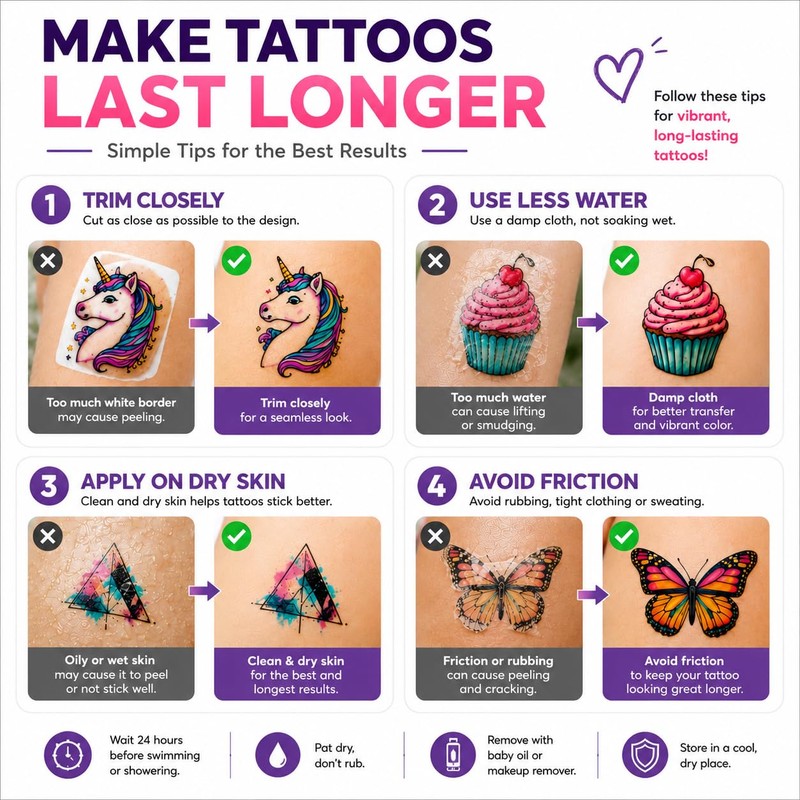 8 Sheets Printable Temporary Tattoo Paper for INKJET PRINTER, Vibrant