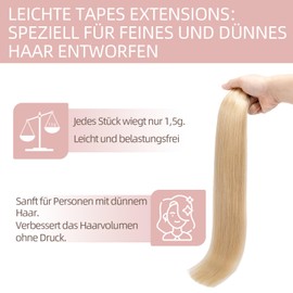 Tape Extensions Real Hair Tape-In Extensions Real Hair Soft Straight Tape in Extensions 7A Remy Hair Tape Hair Extensions 35 cm 20 g 24# Blonde Pack of 20