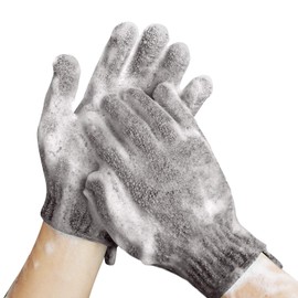 MIG4U Guantes exfoliantes de ducha, guantes de baño medianos a pesados, lavado corporal, eliminación de piel muerta, esponja de limpieza profunda para mujeres y hombres, 1 par, color gris