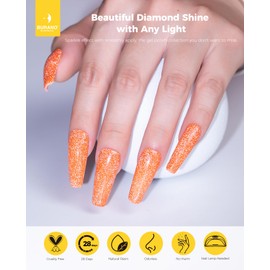 BURANO Reflective Gel Nail Polish, 7.3ml Reflective Diamond Nail Glitter Gel Polish, Fall Winter Neon Autumn Color Gel Polish Holographic Glitters Gel Polish (Orange SZ8)