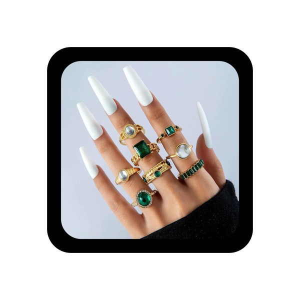 Zeshimb Stackable Rings Set for Women Dainty Emerald Green Crystal