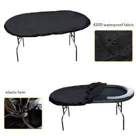 SUNSURE Universal Poker Table Cover 96" x 44" Oval Table Cloth 420D Oxford Waterproof Furniture Dust Cover Fit Portable Poker & Game Table Black Poker Table Cover with Elastic Band Hem