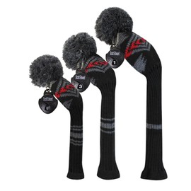 Scott Edward Grey Red Black Abstract Pattern Golf Head Covers Set of 3 Wood Clubs, with Rotating Number Tags