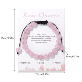 ZAULER 8mm Rose Quartz Beaded Healing Crystal Bracelet for Women Men- Adjustable Rope, Ideal for Spiritual Wellness and Fashionable Adornment