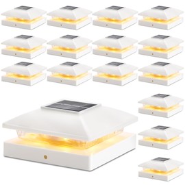 Solar Post Cap Lights Outdoor 16pack, White Waterproof Solar Powered Deck Fence Post Lights Fit 4x4 Wood/Vinyl Posts, Bright Warm White Solar Cap Light Decorate Deck, Patio, Porch, Fence