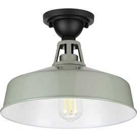 Progress Lighting Cedar Springs Collection 1-Light Farmhouse Outdoor Semi-Flush Mount Light Pistachio, Green, 9.50x13.25x13.25
