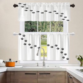 Shrahala Dog Animal Paw Cat Art Tier Curtains for Kitchen Windows,Black Paw Print Pattern Window Curtain Panels Multilayer Polyester Blackout for Living Room Bathroom 2 Pack 26 x 24 in