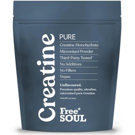 Creatine Monohydrate Powder | 100% Pure Micronised Creatine Monohydrate | Easily Dissolves | Unflavoured | Vegan | Lab-Tested | 60 Servings | Free Soul