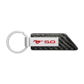 iPick Image Compatible with Ford Mustang 5.0 in Red Carbon Fiber Texture Black PU Leather Strap Key Chain