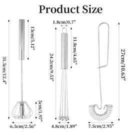 Schneebesen Set Edelstahl, 3 Stück Mini Rührbesen, Inklusive Halbautomatischer Schneebesen, Spiralschneebesen, Rührbesen Quirl mit Perlen, Handschneebesen für Mischen, Aufschäumen