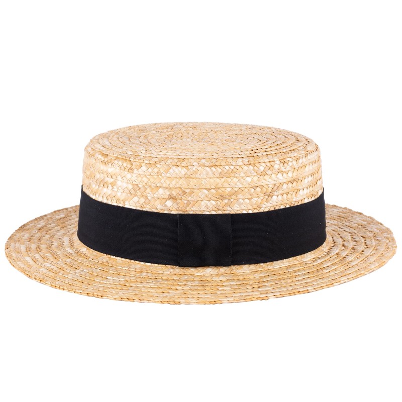 ZAKIRA Classic Straw Boater Hat Handmade from Natural Straw (Black