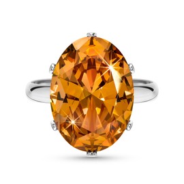 Linawe Citrine Adjustable Silver Rings for Women, Cubic Zirconia Imitation Diamond Cocktail Gemstone Morganite Orange Topaz Crystal Birthstone Rhinestone Ring Costume Jewelry
