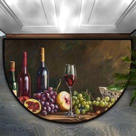 Half Round Doormat Non-Slip Washable Kitchen Grape Cheese Wine Semi Circle Rug Soft Absorbent Half Moon Mat for Indoor Outdoor Entrance Kitchen Bathroom Sink Patio Welcome Fireplace Floor Rug