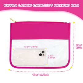 LOKFAR Nylon Makeup Bag DIY Chenille Letter Clear Travel Zipper Pouch, Preppy Makeup Bag Clear Cosmetic Bag, Water-proof Makeup Travel Pouch Snack Bags for Women (Rose Red)