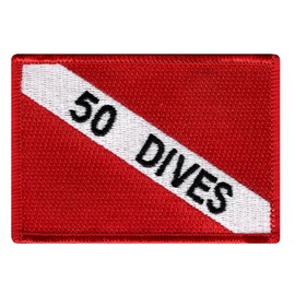 50 Dives Patch Embroidered Iron On Scuba Diving Diver Down Flag Emblem Souvenir