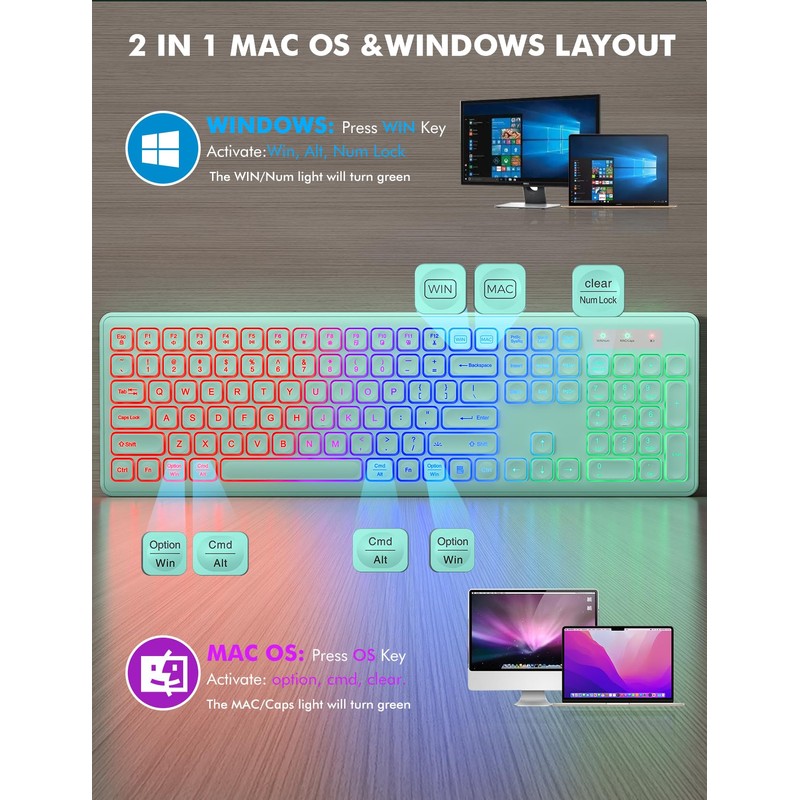 Wireless Keyboard and Mouse Combo - RGB Backlit, Rechargeable &