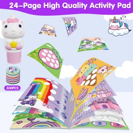 Cmiolacuna Sticker Stamper Unicorn Toys for Girls 3 4 5 6, 24-Page Activity Pad and 300 Stickers,Arts and Crafts Fidget Toy, Sticker Books Travel Toy for Toddler 3+