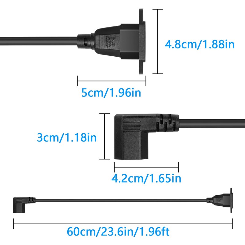 Strhowill IEC320 C13 to C14 Power Cable, 0.6m/1.96ft, 90-Degree