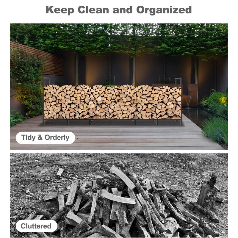 BALIE SPACE 8ft Outdoor Firewood Rack Holder with 14 Support