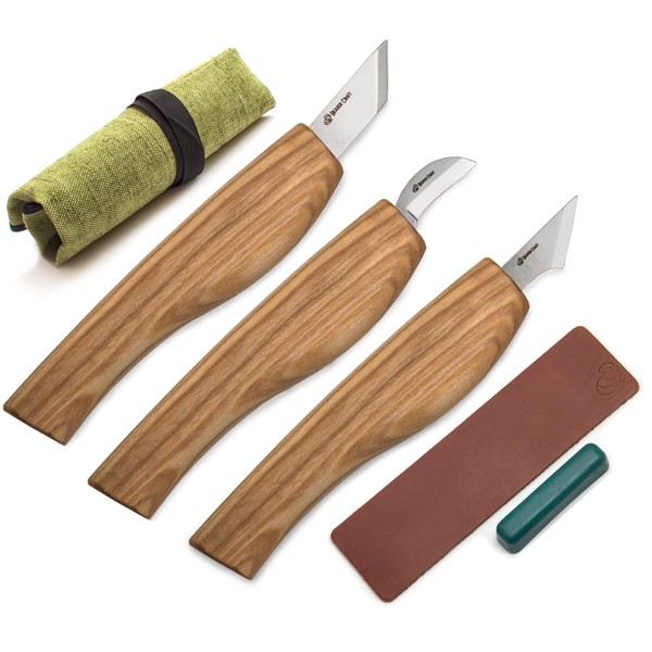 BeaverCraft Wood Carving Knife Kit for Beginners S55 Chip Carving Knives Woodworking Wood Carving Tools Set Carve Widdling Knife Kit Detail Whittling Knife Set Wood Carving Kit Hobbies for Men