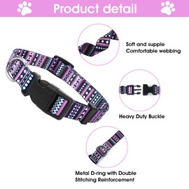 Cobee Nylon Dog Collar, Adjustable Puppy Collars with Patterns Bohemian Style Soft Comfortable Cat Collar Pet Collars for Small Medium Dogs(Purple M)