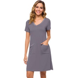 WiWi Soft Bamboo Viscose Nightgown for Women Short Sleeve Sleep Shirts Plus Size Ladies Sleepwear Pajamas S-4X, Dark Grey, 3X