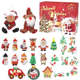 24 Days Christmas Countdown Advent Calendar Ornaments Set Mini Christmas Tree Hanging Ornaments Holiday Gifts for Kids Adults