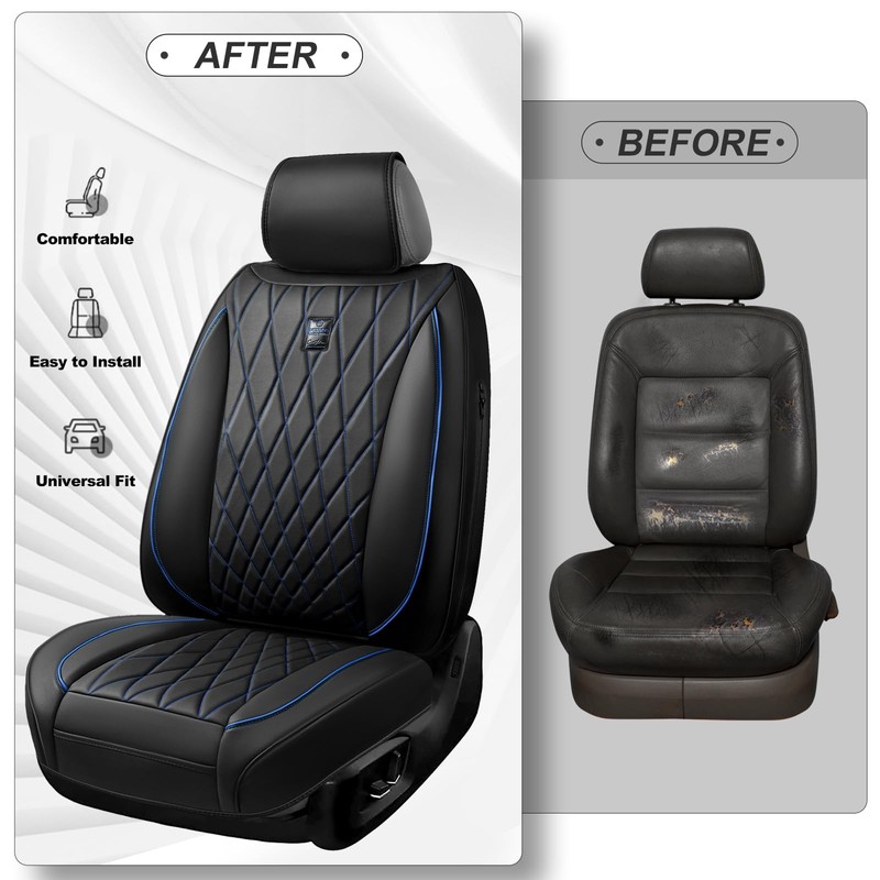 CAR PASS Luxury PU Leather Two Front Car Seat Covers,