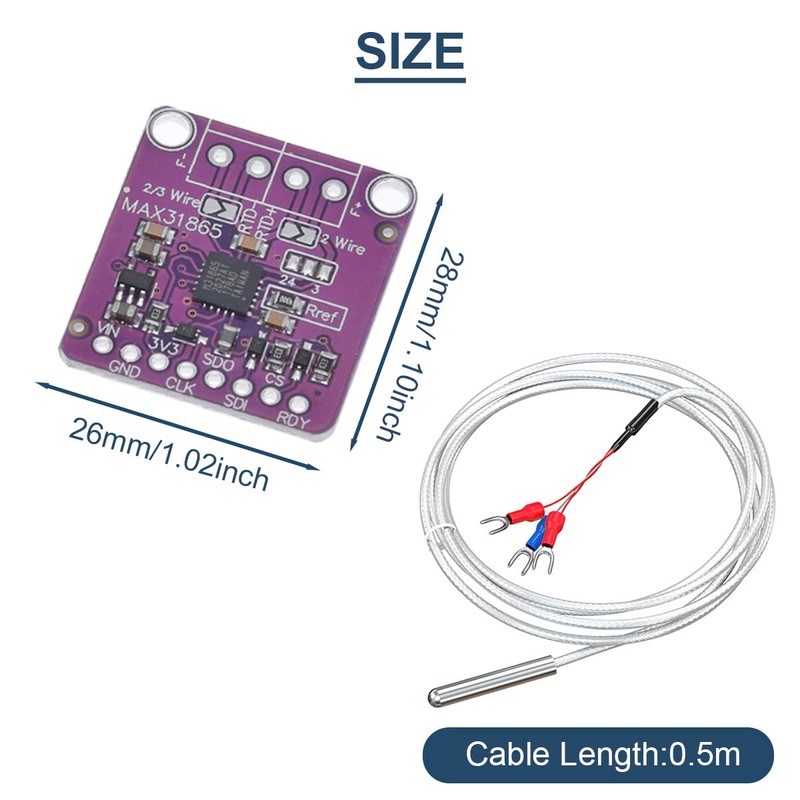 DAOKAI MAX31865 PT100 RTD-デジタルコンバータボード 3.3V/5V 温度熱電対センサーアンプモジュール Arduino用 -50～200℃ 0.5m PT100センサー付き