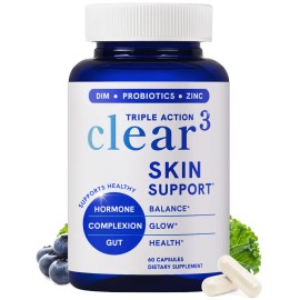 Clear Skin Acne Supplement with Zinc, DIM & Probiotics – 3-in-1 Formula for Balance, Clarity & Skin Health – With Hyaluronic Acid & Skin Vitamins for Men & Women
