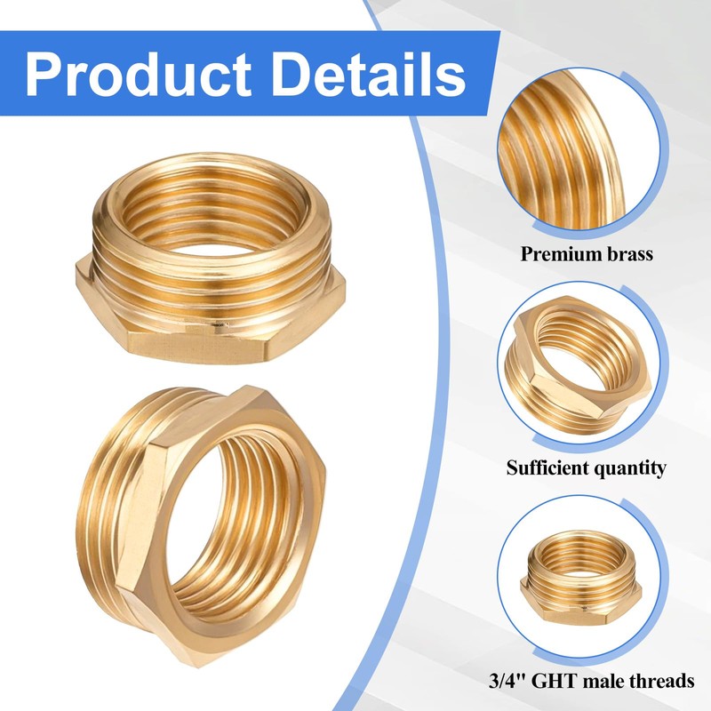 3 pieces reducer 3/4 to 1/2 inch, brass reducer thread