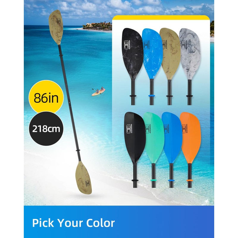 OCEANBROAD Kayak Paddle 86in/218cm Alloy Shaft 2-Piece Floatable Kayak Oar
