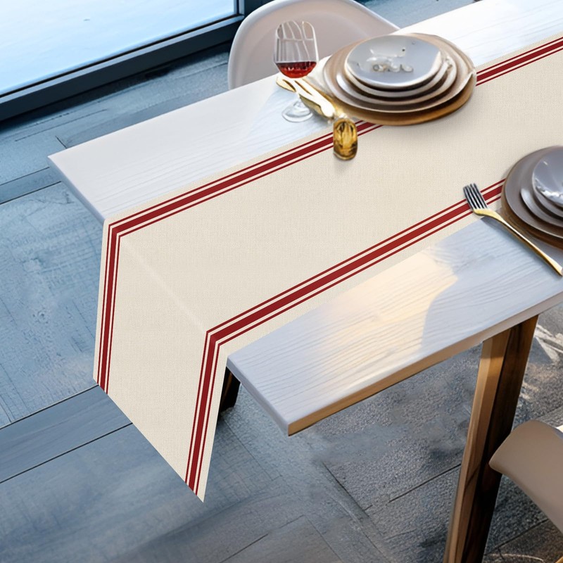 Tian Zhun Christmas Table Runner Red Plain Striped Table Runner