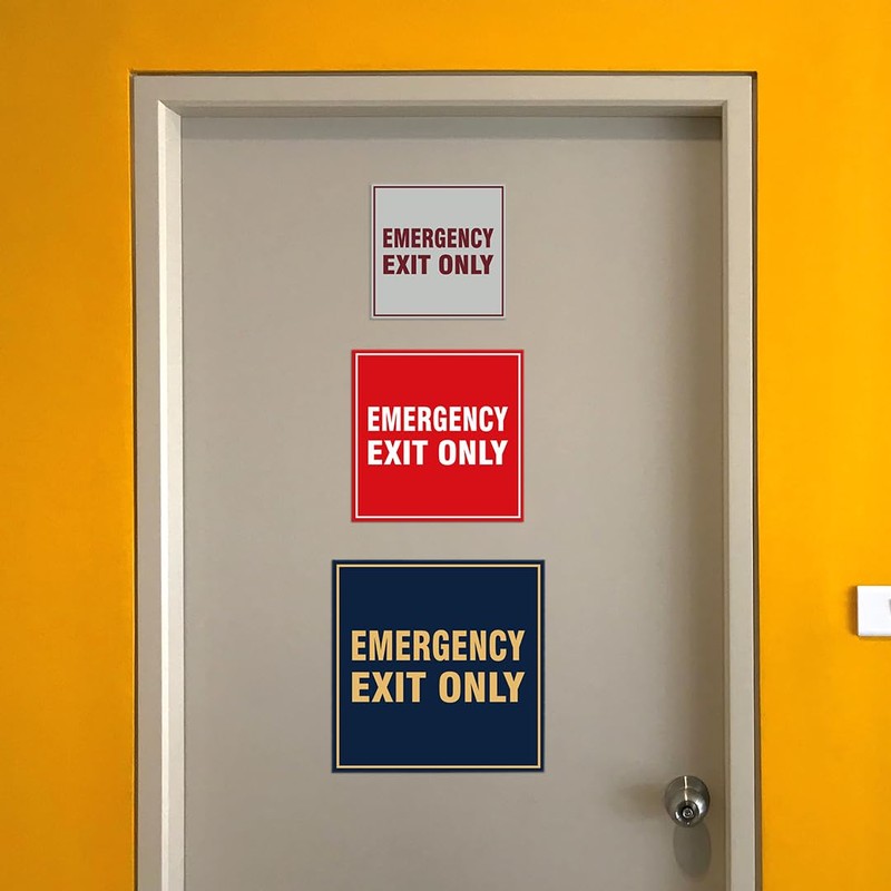 Square Emergency Exit Only Sign with Adhesive Tape, Mounts On