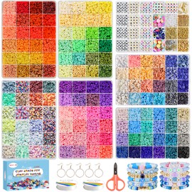 Redtwo 23000 Pcs Clay Beads Bracelet Making Kit, 144 Colors 7 Boxes Flat Polymer Heishi Beads Set for Friendship Jewelry Making with Pendant Charms Crafts Gifts for Girls Ages 6-12 Kids Adults