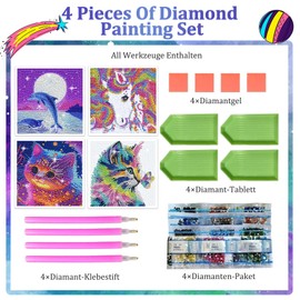 LYJOW Diamond Painting Children's Animals 5 Pieces DIY 5D Diamond Painting Pictures Set Full Accessories Rhinestone Painting Little Girls Boys Birthday Festival Gifts Home Wall Decoration Crystal Kits