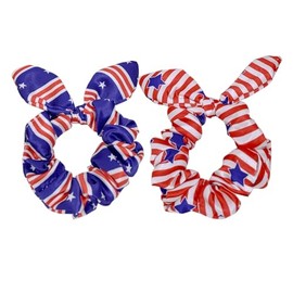 Patriotic Hair Tie 4th of July Hair Band Ponytail Holder American Flag Hair Accessories for Women Girl Hair Scrunchies 7pcs Red White Blue Hair Ties TSFQ05 (2pcs Ear Style)