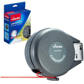 Vileda Cordomatic Retractable Washing Line 15m Wall Mounted Clothes Line Holds Up to 15kg Extendable Drying Line with Automatic Retraction for Indoor Outdoor Laundry Use