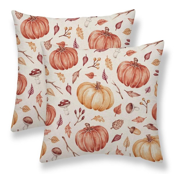 Fall Pillow Covers 18x18 Set of 2, Mushroom Pumpkin Maple