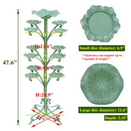 48" H Metal Bird Baths for Outdoors and Birdfeeder & Plant Tray,with 12-Plates, Vintage Free Standing Bird Feeders, for Outdoors Garden Yard Patio Decor.
