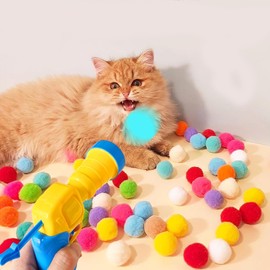 Yeenano Cat Ball Toy Launcher,Toy Ball Launcher with 100pcs Soft Pom Pom Interactive Cat Balls Launchers Cats Balls Grabbing Kitten Toys Set for Indoor Pet Exercise Training