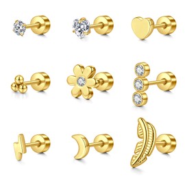 LAURITAMI 20G Helix Piercing Stainless Steel 6 mm Small Ear Tragus Cartilage Earring Ear Piercing Silver Gold, Stainless Steel