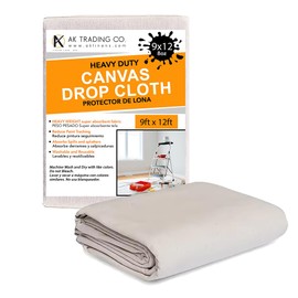 AK Trading CO. Heavy Duty Canvas Drop Cloth, Painters Drop Cloth for Furniture & Floor Protection with Sturdy Double Stitched Edges (9 ft x 12 ft),Natural,DROPCLOTH-9x12