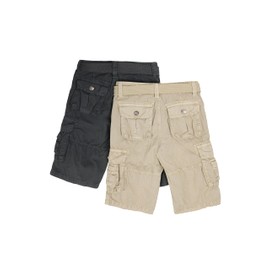 Raw X Boys Cargo Shorts 8-18 | 100% Cotton Belted Twill Boys, Teen and Youth Cargo Short | 2-Pack | CHARCOAL/STONE-14