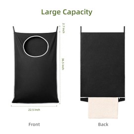KEEPJOY XL Black Door Hanging Laundry Hamper, 36.5" x 22.5" Large Capacity Hanging Hamper Bag with Large opening and Strong Hooks for All Family Laundry, Blankets, and Toys (Black,1-Pack)