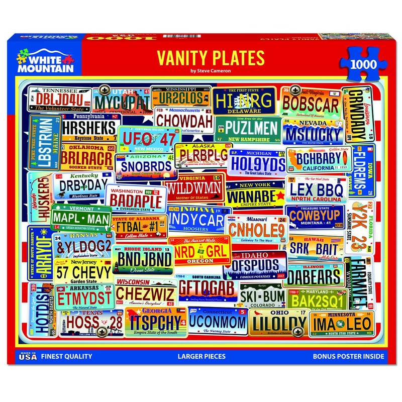 White Mountain 1000 Piece Jigsaw Puzzle State License Plates Collage