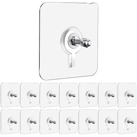 VESTURA Adhesive Screw Hooks for Wall Without Drilling, Adhesive Screw Hooks for Wall Heavy Duty Strong Nail Free Hanging, Kitchen Accessories Items Nail Hook, Transparent(Screw Hook - 15)
