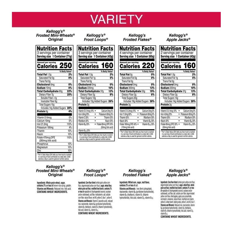 Kellogg's Variety Pack Single Serve Cereals, 12 pk.