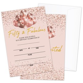 AWDSTN 50th Birthday Party Invitations with Envelopes, Rose Gold Fifty & Fabulous Birthday Party Invites, 20 Set Birthday Party Celebration Supplies & Favors - 05